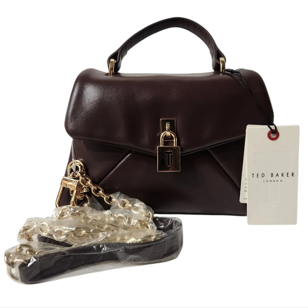 NEW! Ted Baker London Poppy Sheep Grain Leather Mini Satchel Brown w/Gold